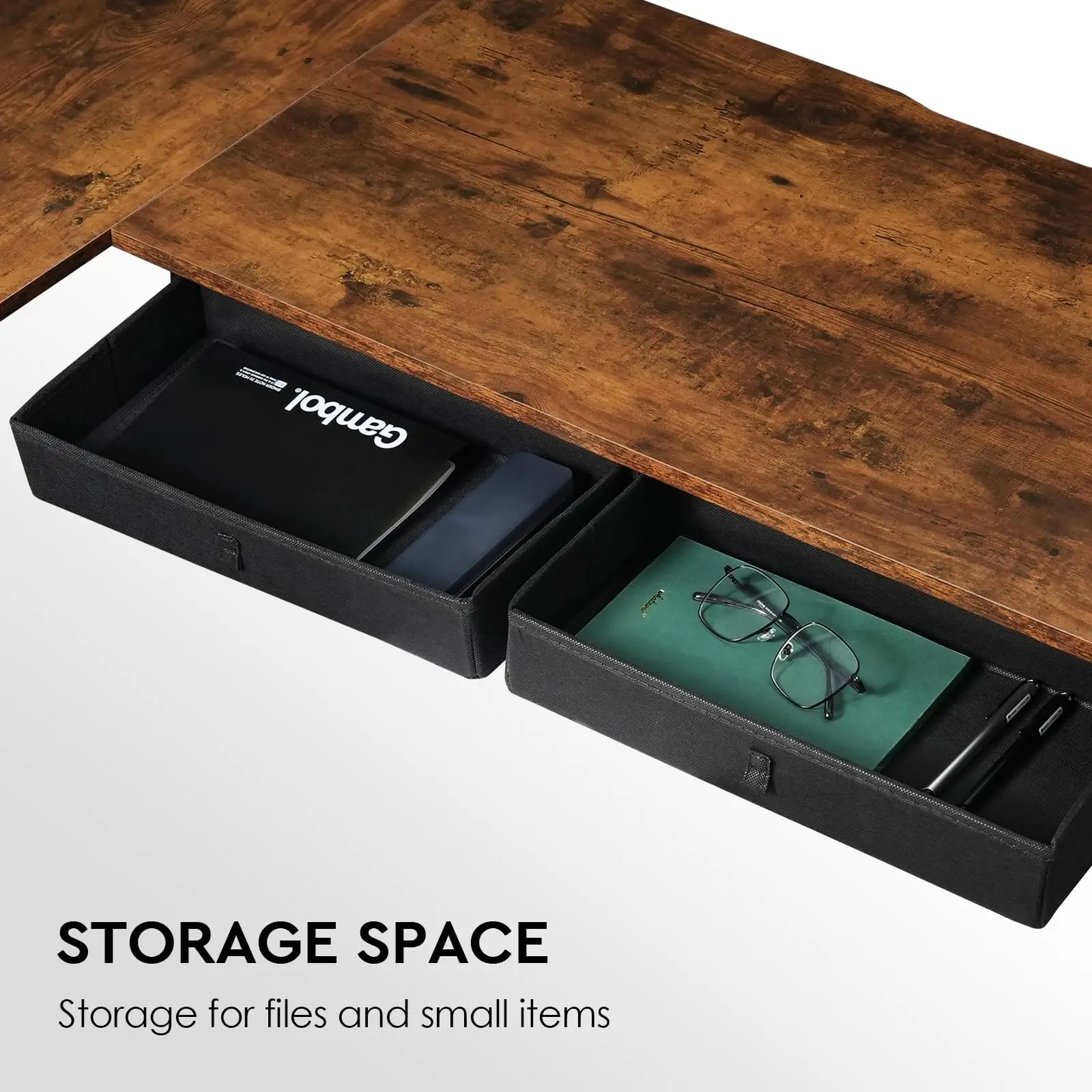 Rustic Steel L-Shaped Office Desk with Drawers Modular Small Corner Computer Workstation for Home & School Dining Storage Space