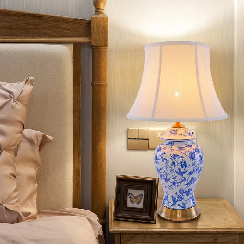 Chinese style retro simple home decor bedroom ceramic led desk light table lamp