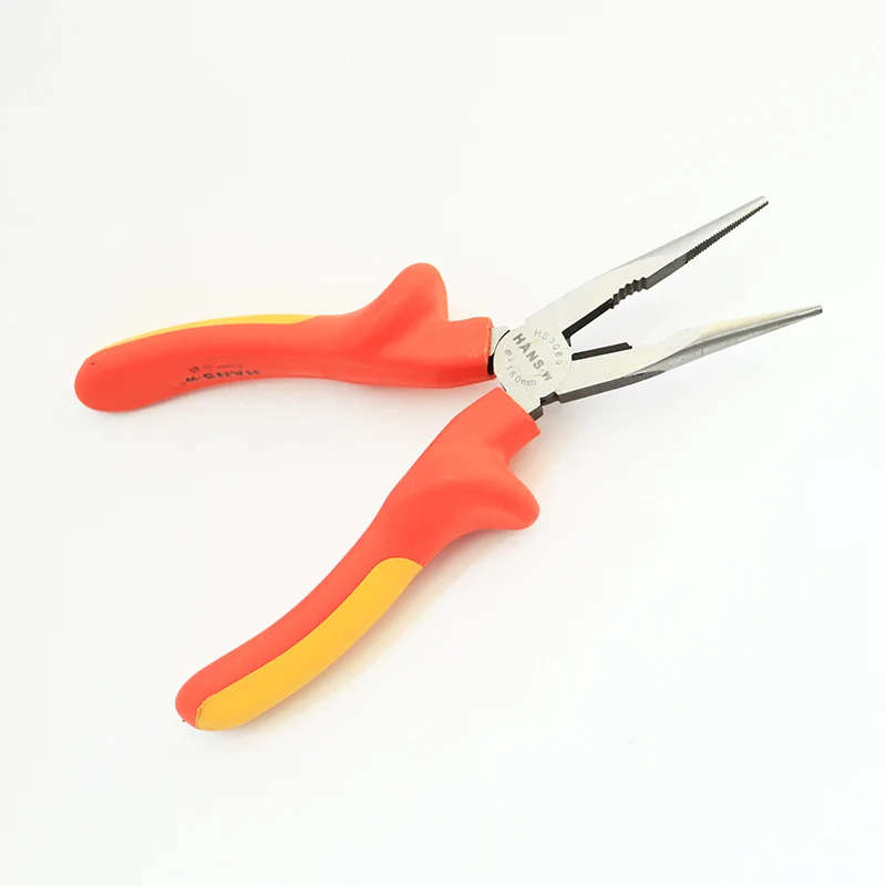 
HANS.w 6-Inch Long Nose Pliers With Cutter, 1000V Insulated, Chrome Vanadium Steel, VDE-GS Certified 