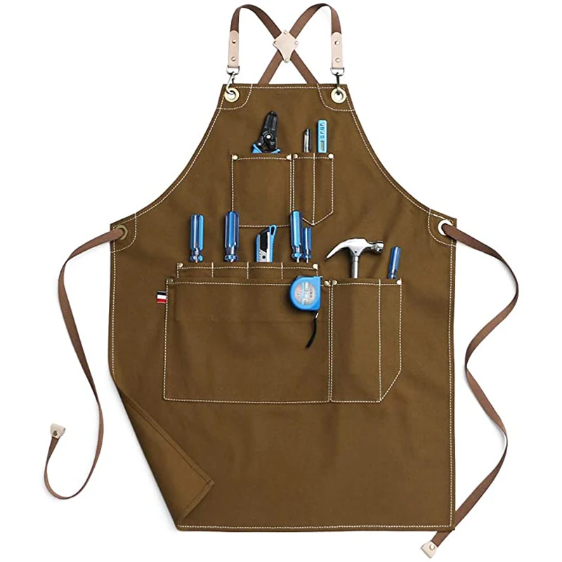 Waxed Canvas Work Shop Apron For Woodworking, Barista, Barber, Chef, Bartender, Metal Working