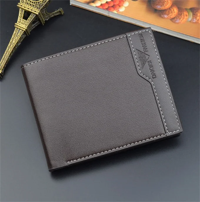 2022  wholesale Stylish PU Leather Wallet Men Simple Casual Short Purse Small Clutch Male Wallet