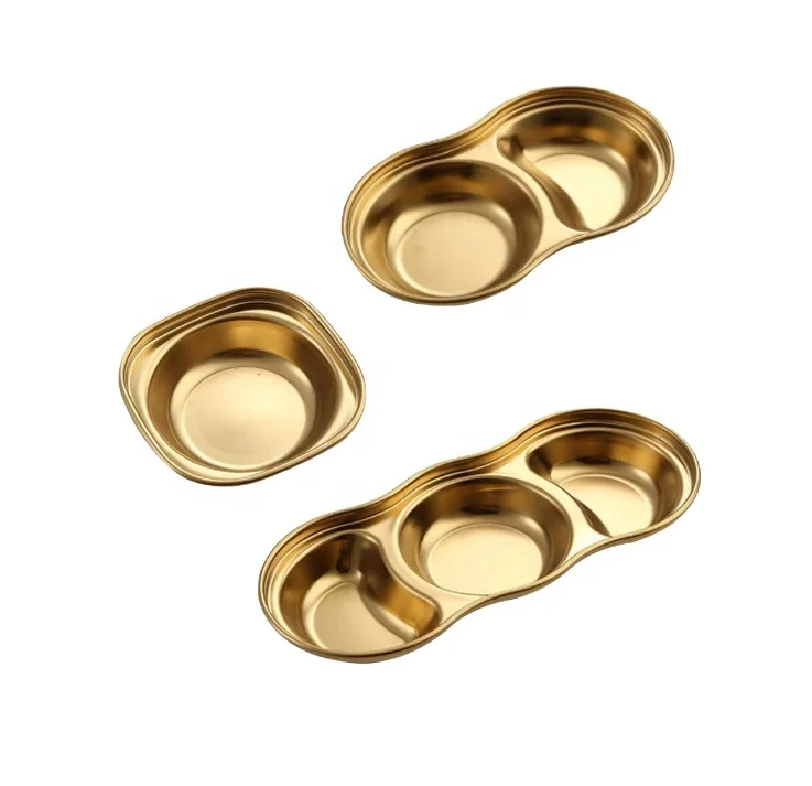 golden SUS 304 Korean kimchi Horseradish Sauce multi grid  Seasoning dish plate