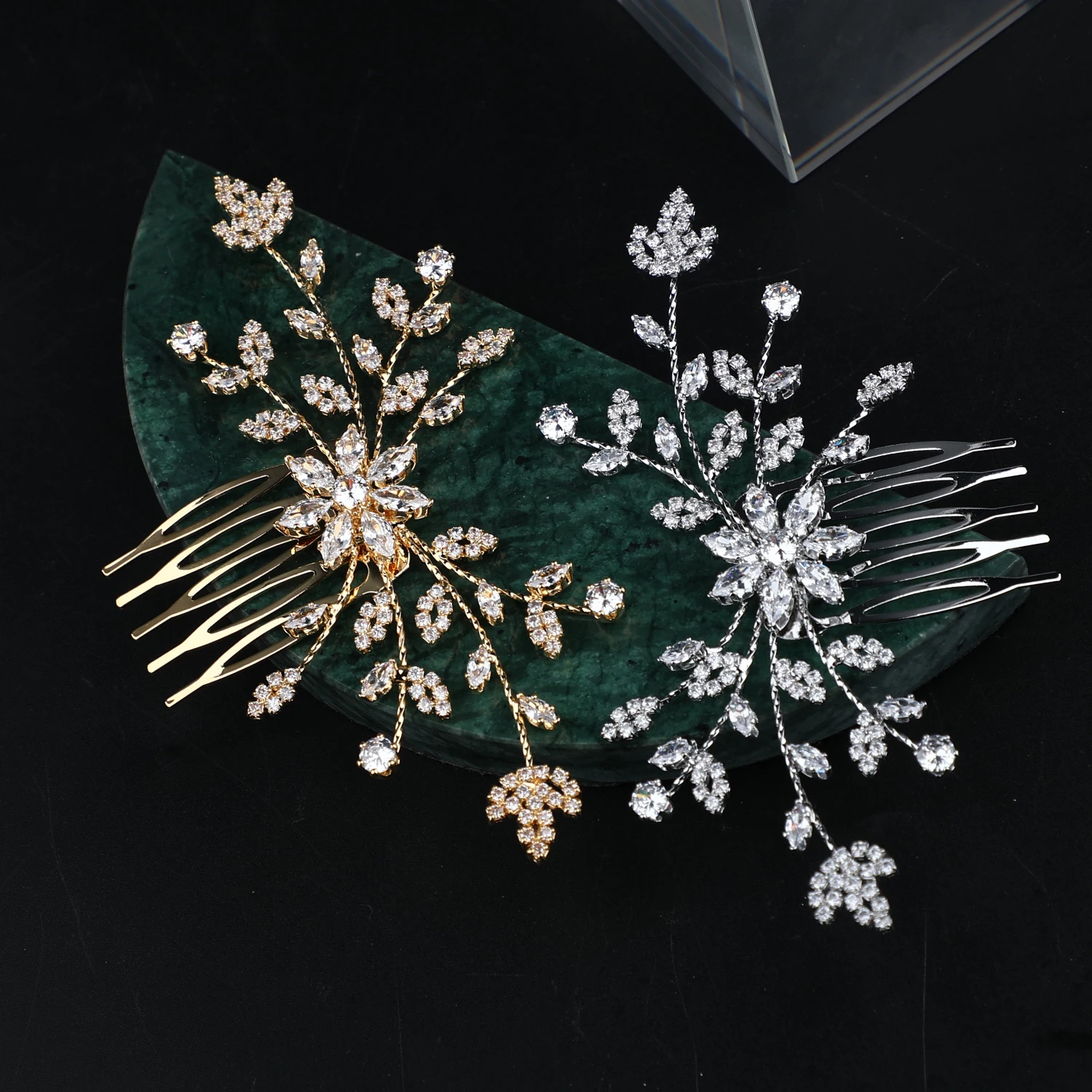 Gold Plated Wedding Bride Hairband Jewelry Flower Headpiece Floral Hair Accessories Bridal Hair Combs