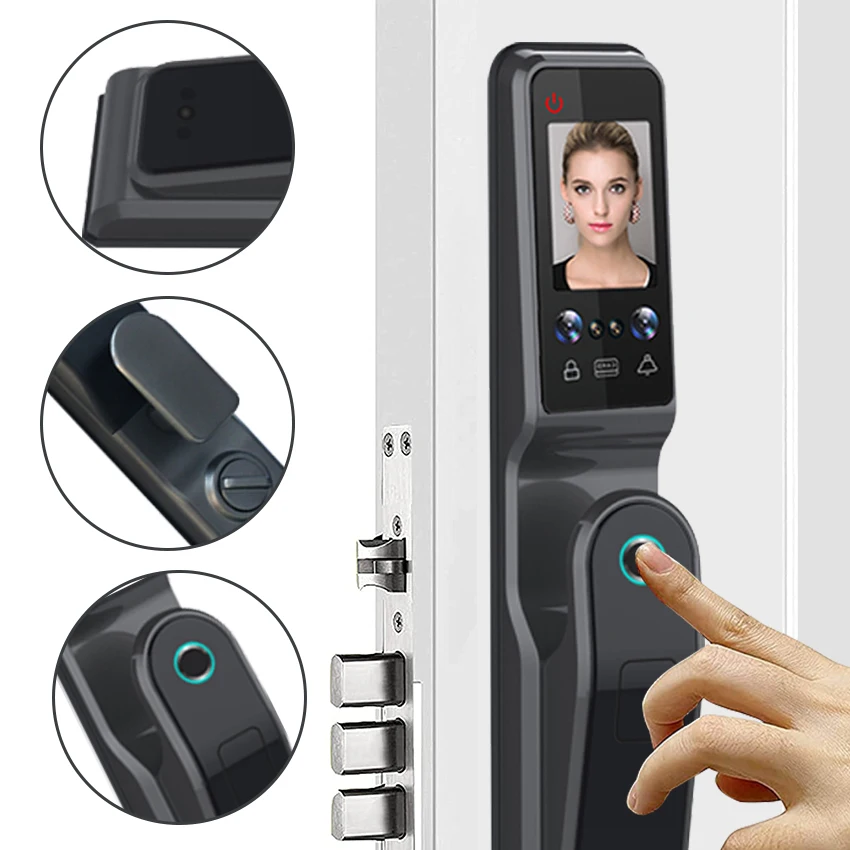 Tuya Wifi Fingerprint Recognition Smart Door Lock Cat Eye Automatic Face door lock with Camera Capture Function