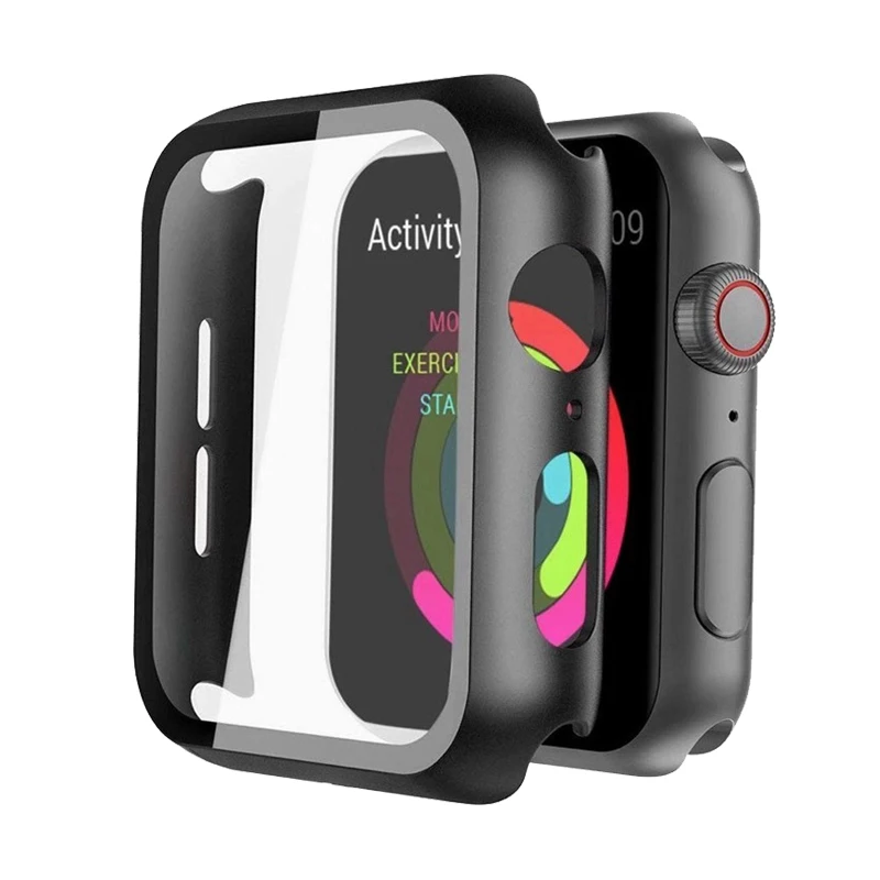 Smart Watch Tempered Glass Screen Protector for iwatch Series 8 7 6 5  41mm 45mm 360 Overall Protective Bumper Case for iWatch 7
