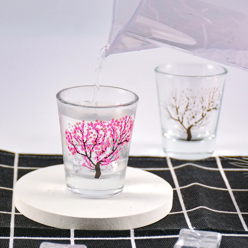 2 oz Korean ins printing cute colored pattern small ring clear glass flower cup