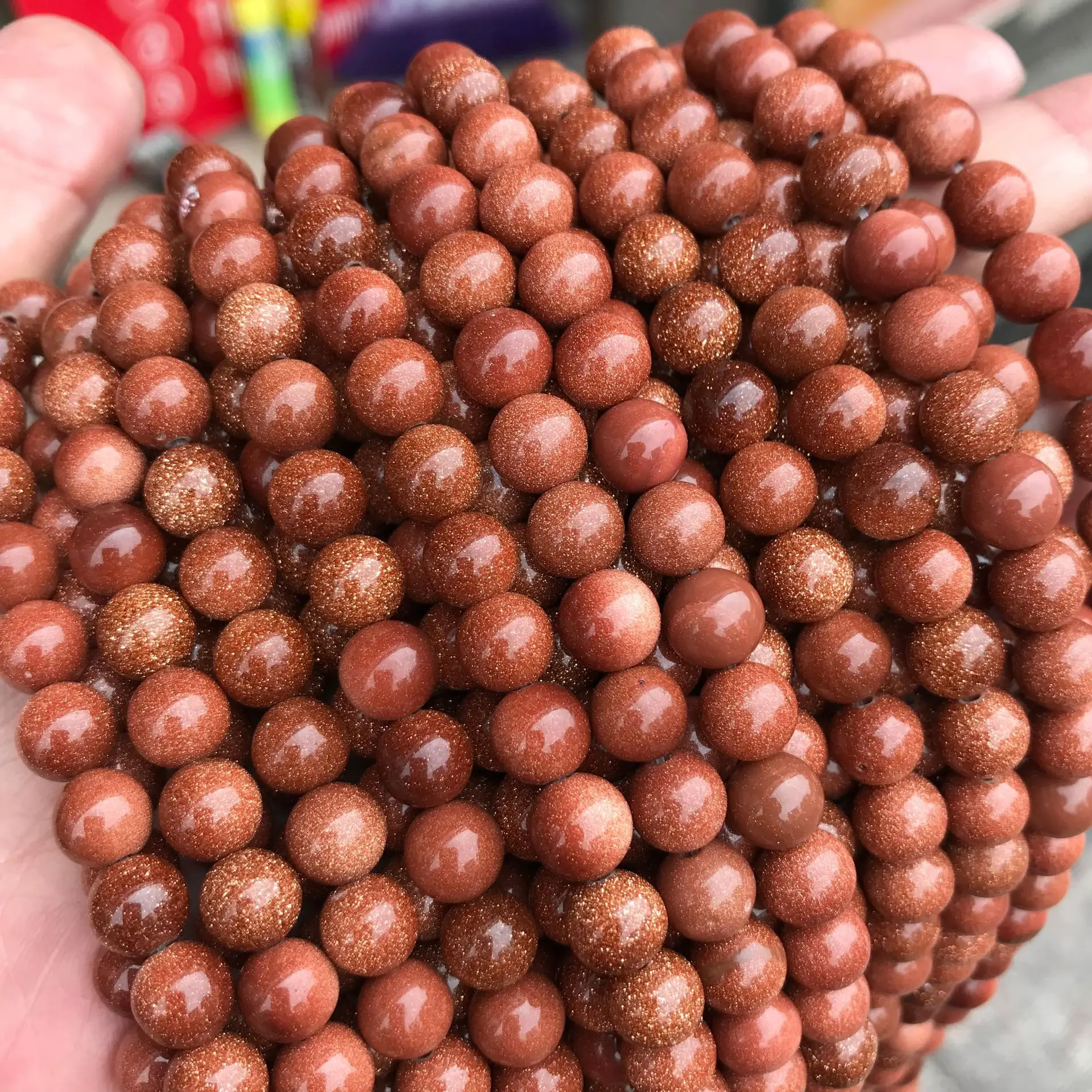 Wholesale Natural Sand Stone Beads Polished Smooth Loose Round Red Blue Mix Golden Sandstone Beads for Jewelry Making
