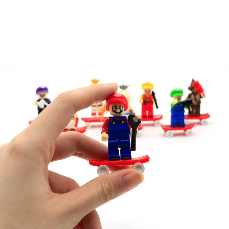 XRH 24pcs/Display box Mario mini Game action figures Super hero Game Battle With Skateboard Blind Box Building Blocks Toys