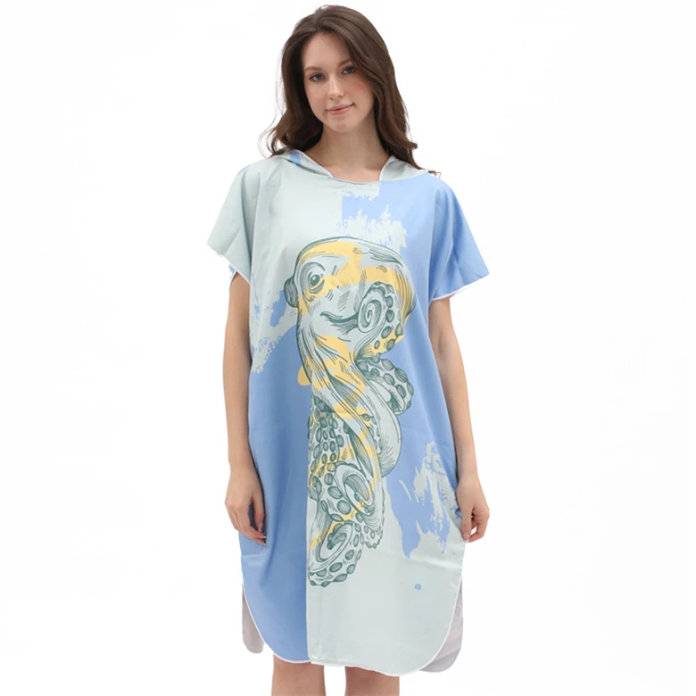 Premium Super Absorbent Microfiber Hooded Beach Towel RPET Machine Washable Surf Poncho Outdoor Changing Robe Dress Towel