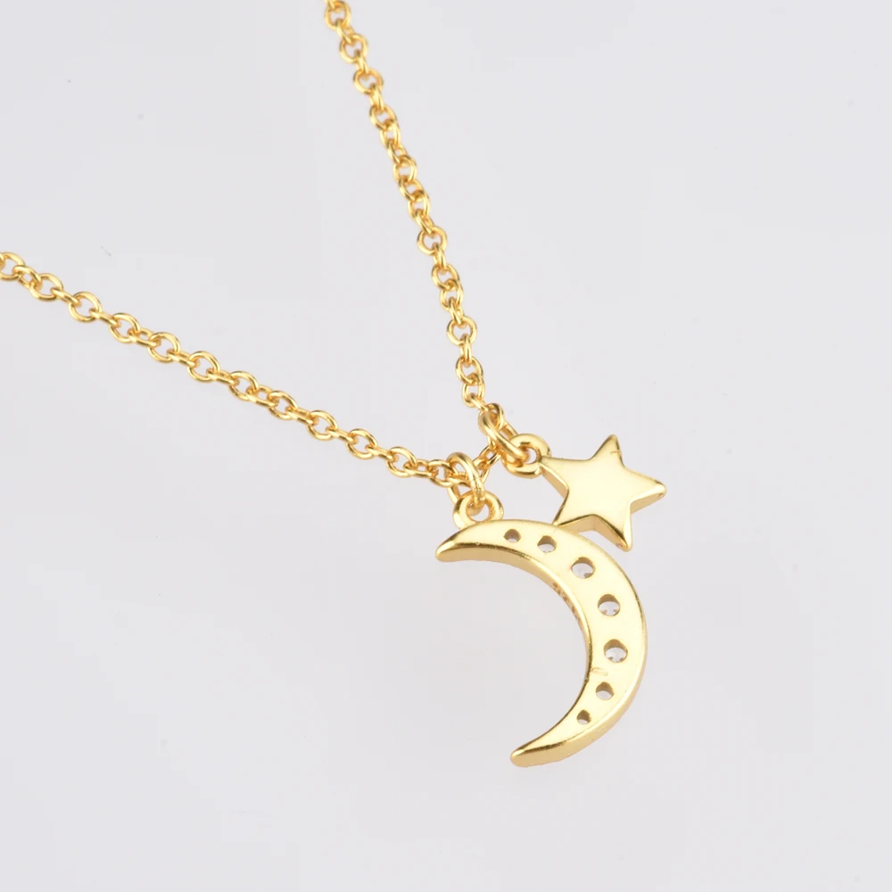 FUAMAY Collares Silver 925 Collar Mujer 18K Gold Plated Moon Necklace With Star Pendant