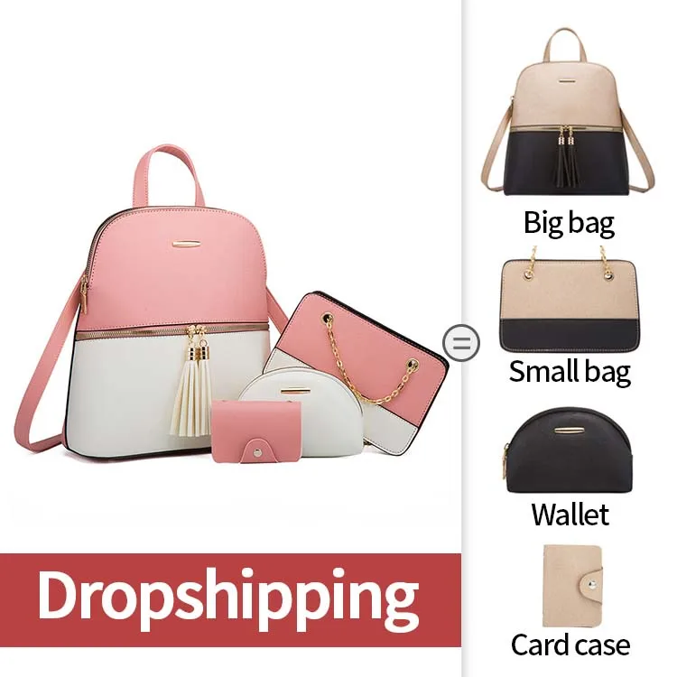 2021 Korean Fashion Luxury Designer Custom Logo Pu Leather Purse Small School Bag Girls 4pcs Back Pack Set Other Women Backpack