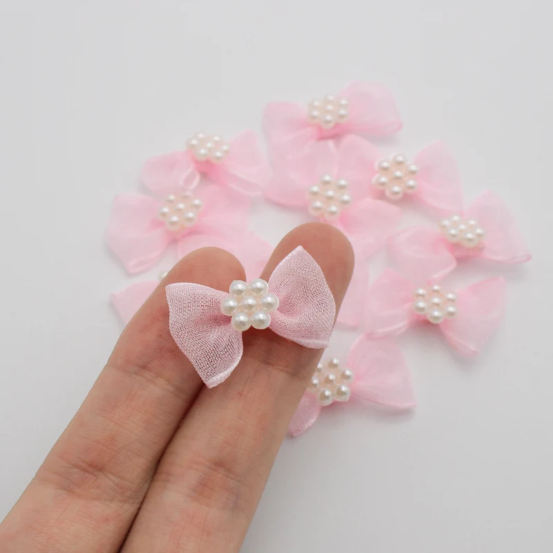  Головной убор DIY Garment Craft 12 шт./лот 2 5*1 5 см жемчужные банты из органзы розового цвета для девочек Boutique мини-банты волос