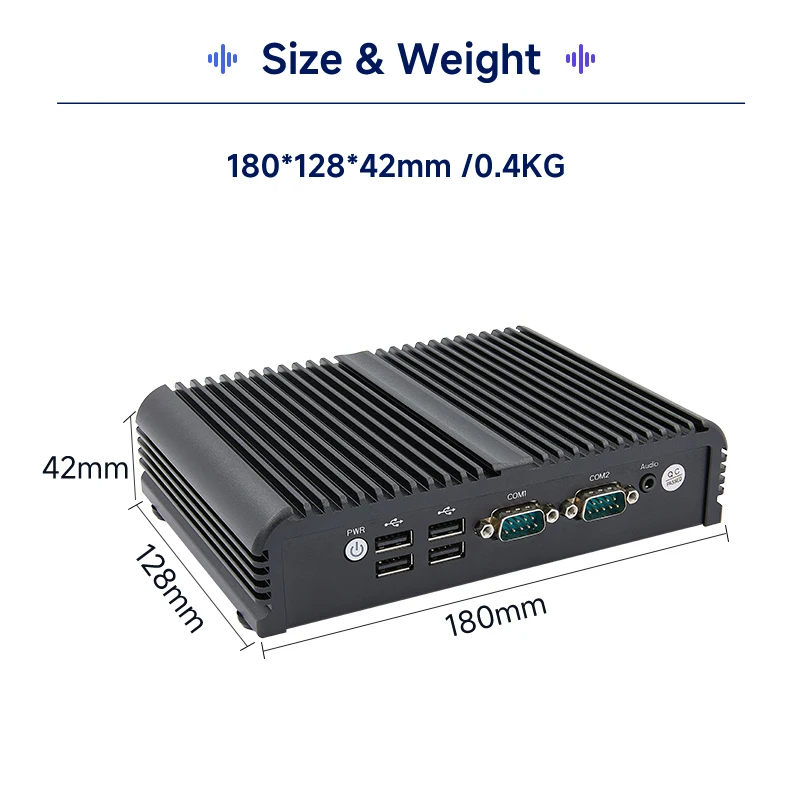 Безвентиляторный Nano PC J1900 N3 четырехъядерный DC 12 В 1COM двойной монитор Мини ПК 2 * RJ45 COM поддержка 4G