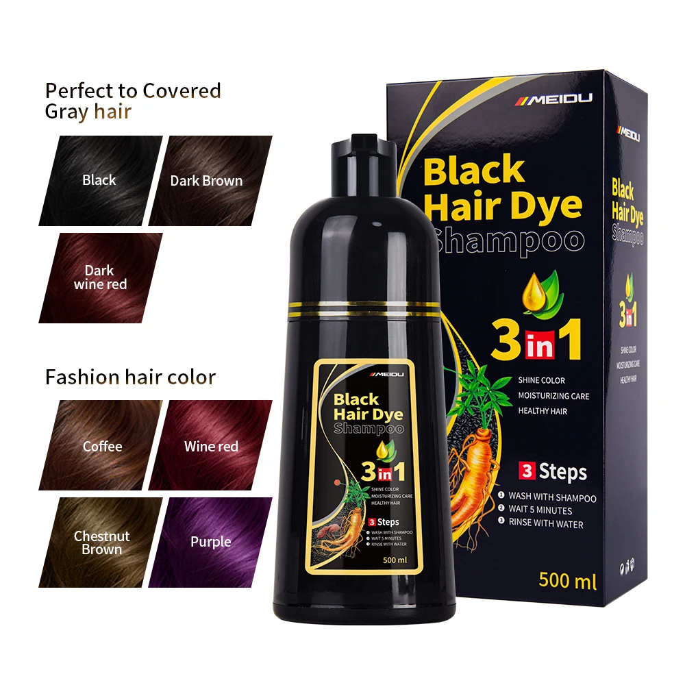 OEM Magic Covers Gray Hair Meidu Plant Ginger Organic Natural Color Black Dye Shampoo 3 in 1