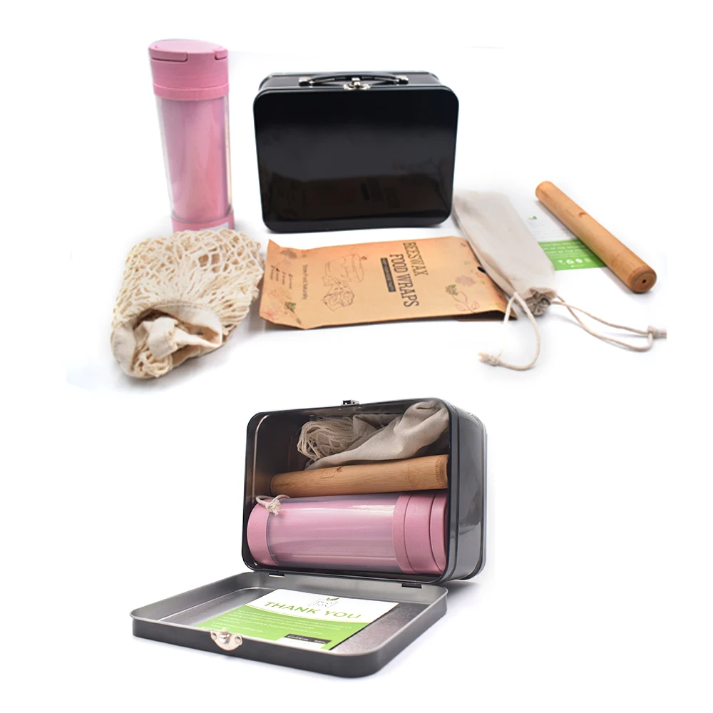 
White Plastic Handle Lunch Tin Metal Box 