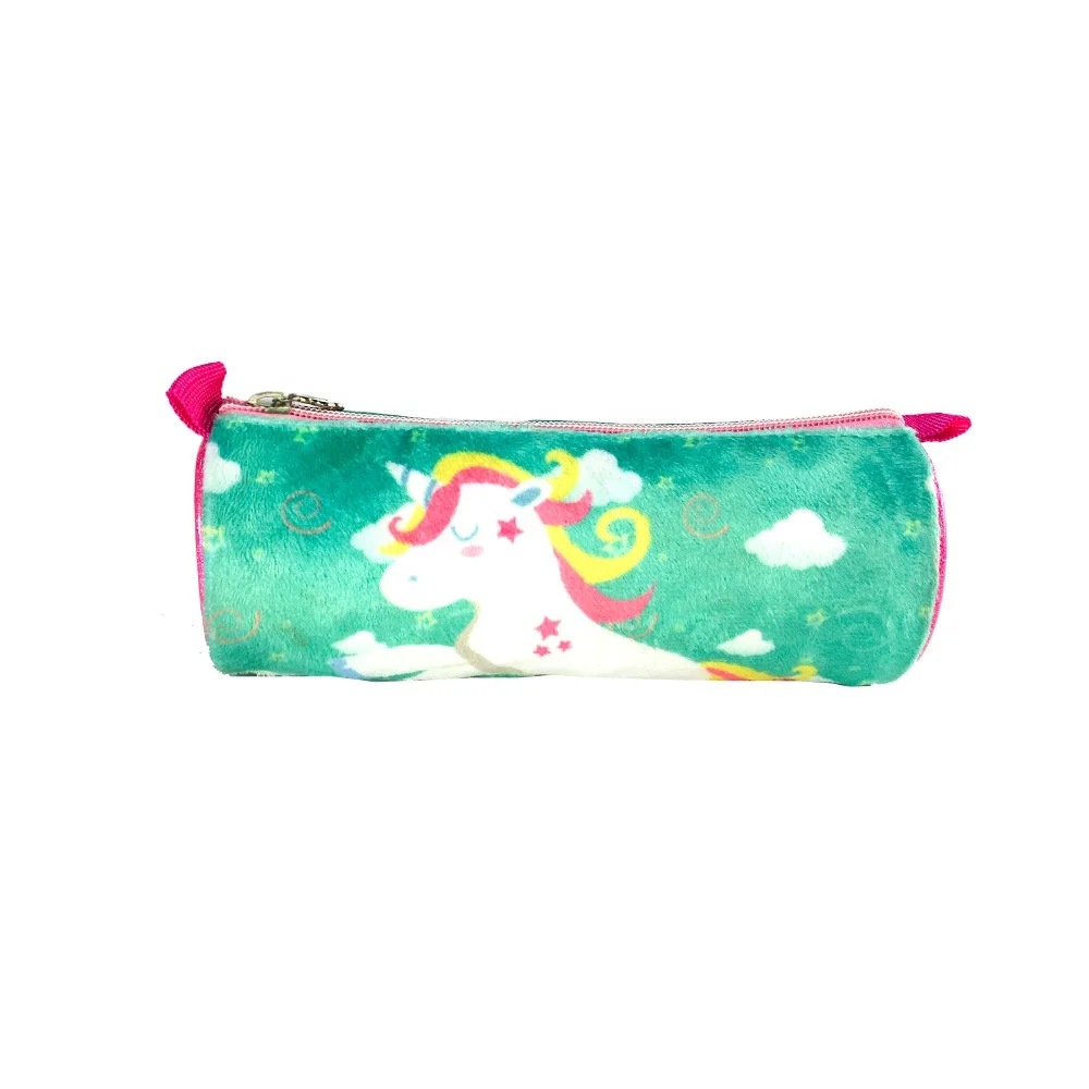 
School supply stationery plush unicorn pencil case pouch bag student, made of satin + plush 