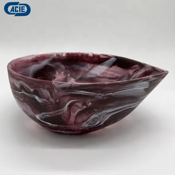 Acrylic resin handmade salad bowl cold food bowl with marble texture and aqau swirl cloud pattern used in home canteen and bar