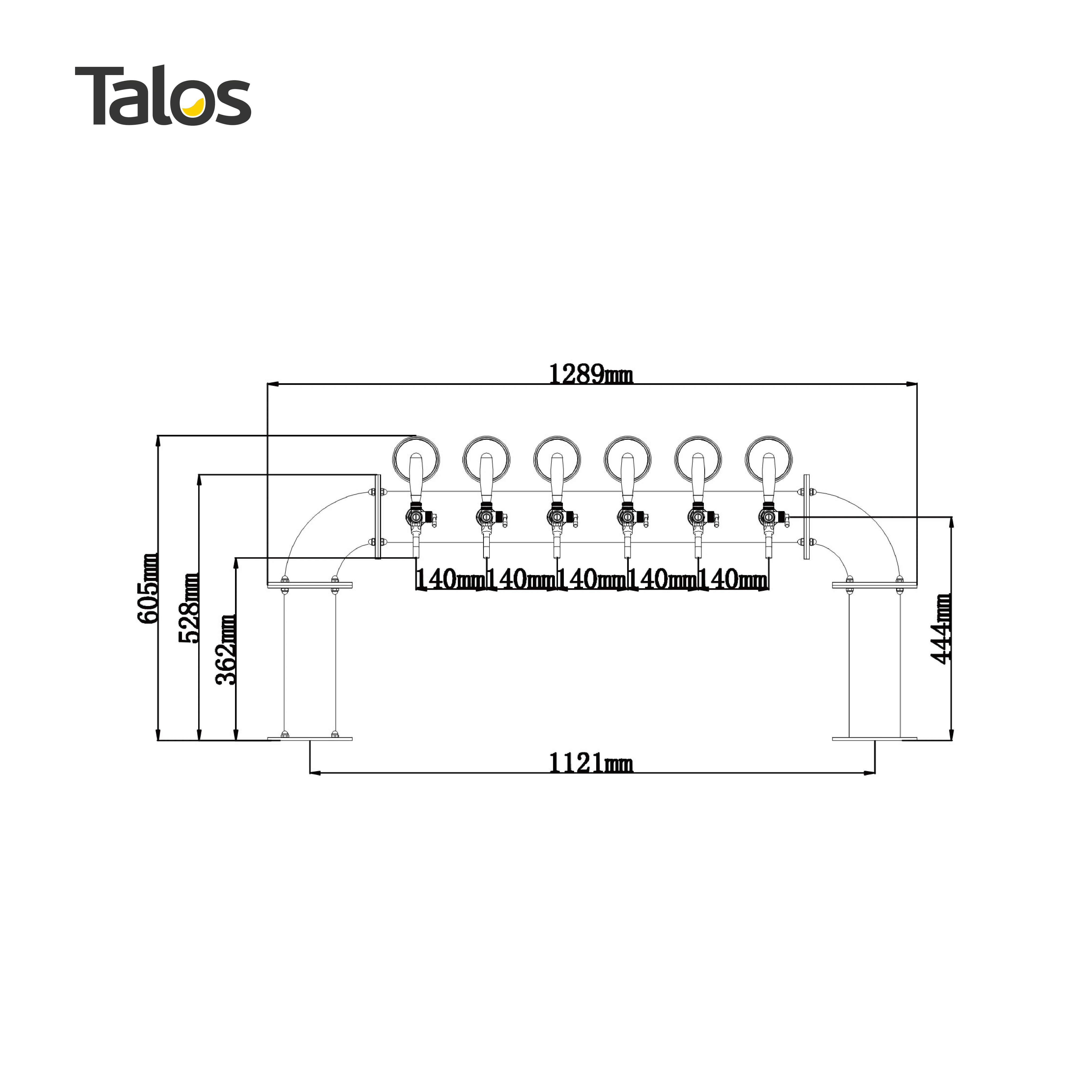 TALOS U Tower Stainless Steel 6 Tap Tower 102mm Beer Dispensing Equipment Draft Beer Tower (Polished)