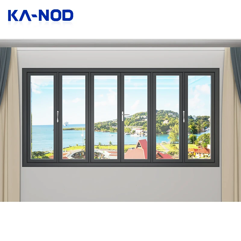 Kitchen Windproof aluminum double glazed accordion windows Windproof bi-folding window for house