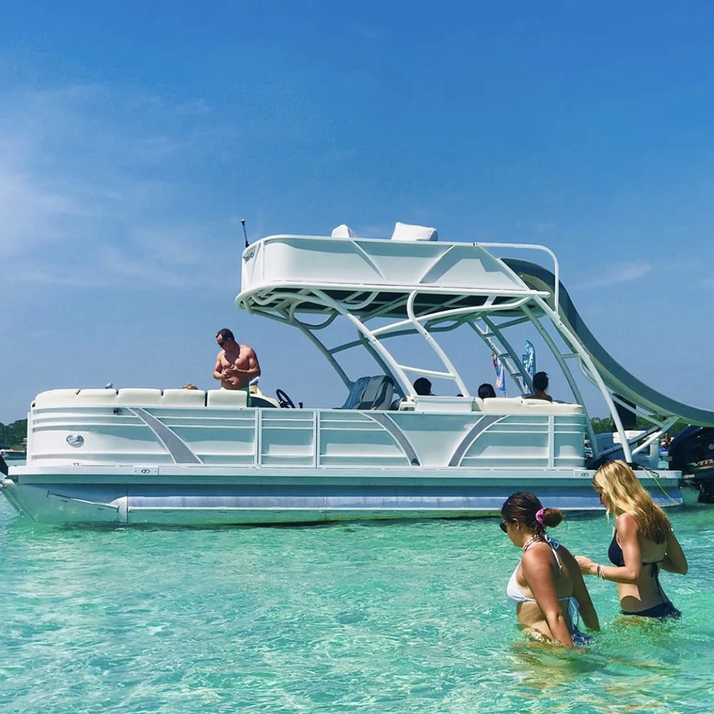 Роскошная баржа KinOcean для вечеринок понтонная лодка разных размеров 25 футов семейный тип с мотором алюминиевый пол сварной озера на открытом воздухе