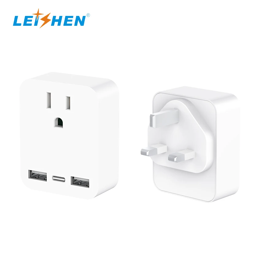 US to UK Plug Adapter US to British Ireland UAE Travel Adapter With 10A Fuse 3 USB A C Converter for America Canada Japan Mexico