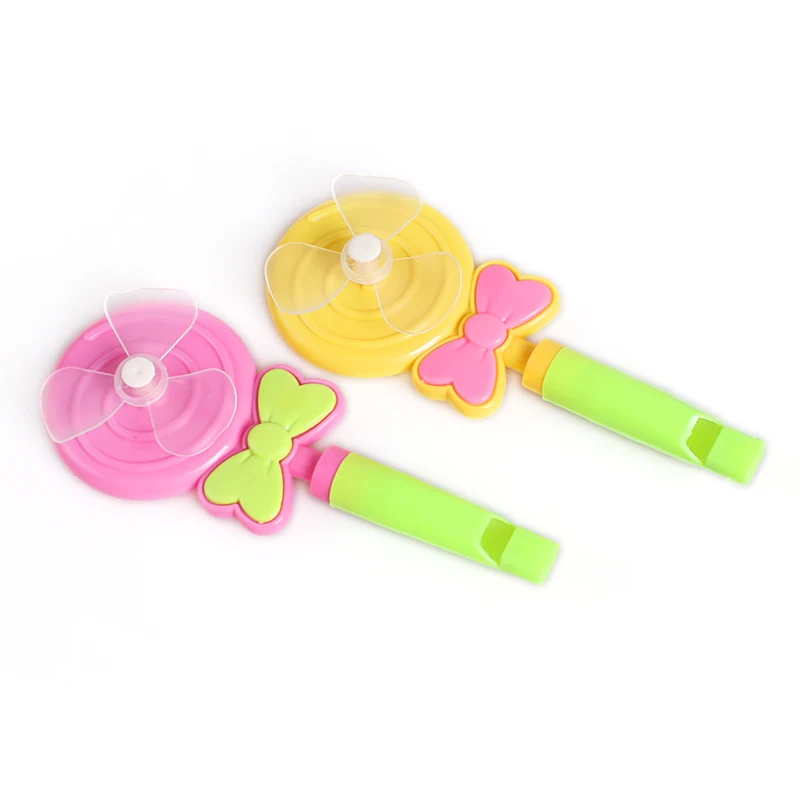 Macarons Candy Colors Lollipop Shape Plastic Windmill Toys Fan Whistle For Kids