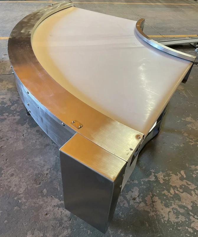 Supplier Bread  Pizza Stainless Steel White Food Grade PU 90 Degree Curve Turning Belt Conveyor