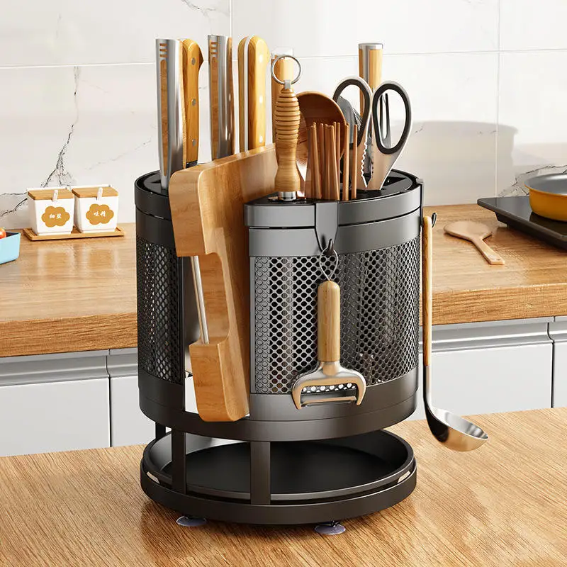 New Design 360 Degree Knife Holder Counter-top Kitchen Multi-function Knife Stand Carbon Steel Knife Holder