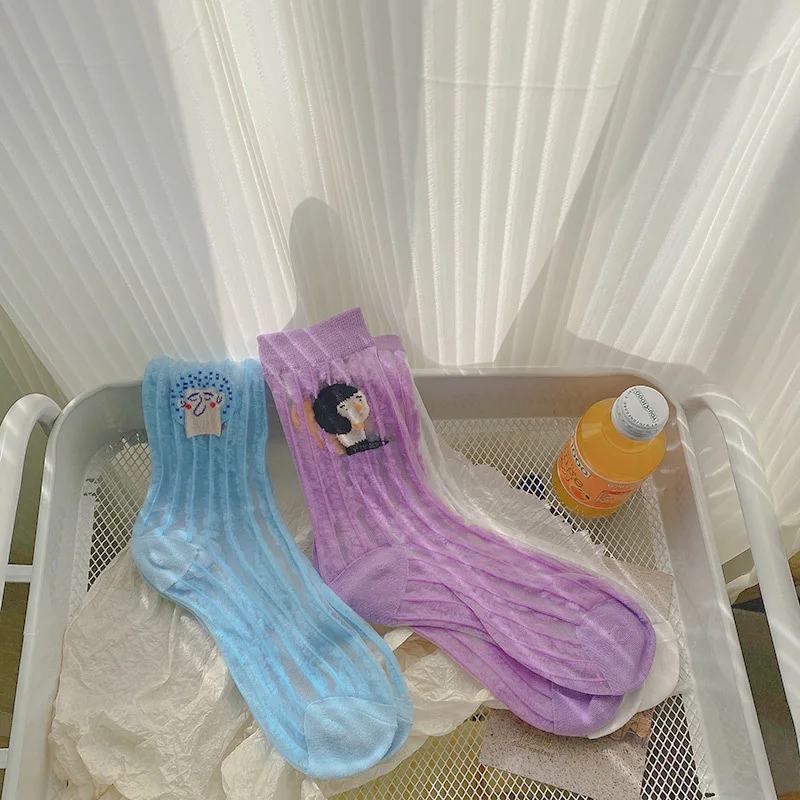 Wholesale Factory Crystal Glass Silk Sheer Women Manufacturers Girls Colorful Stripes Crew Socks