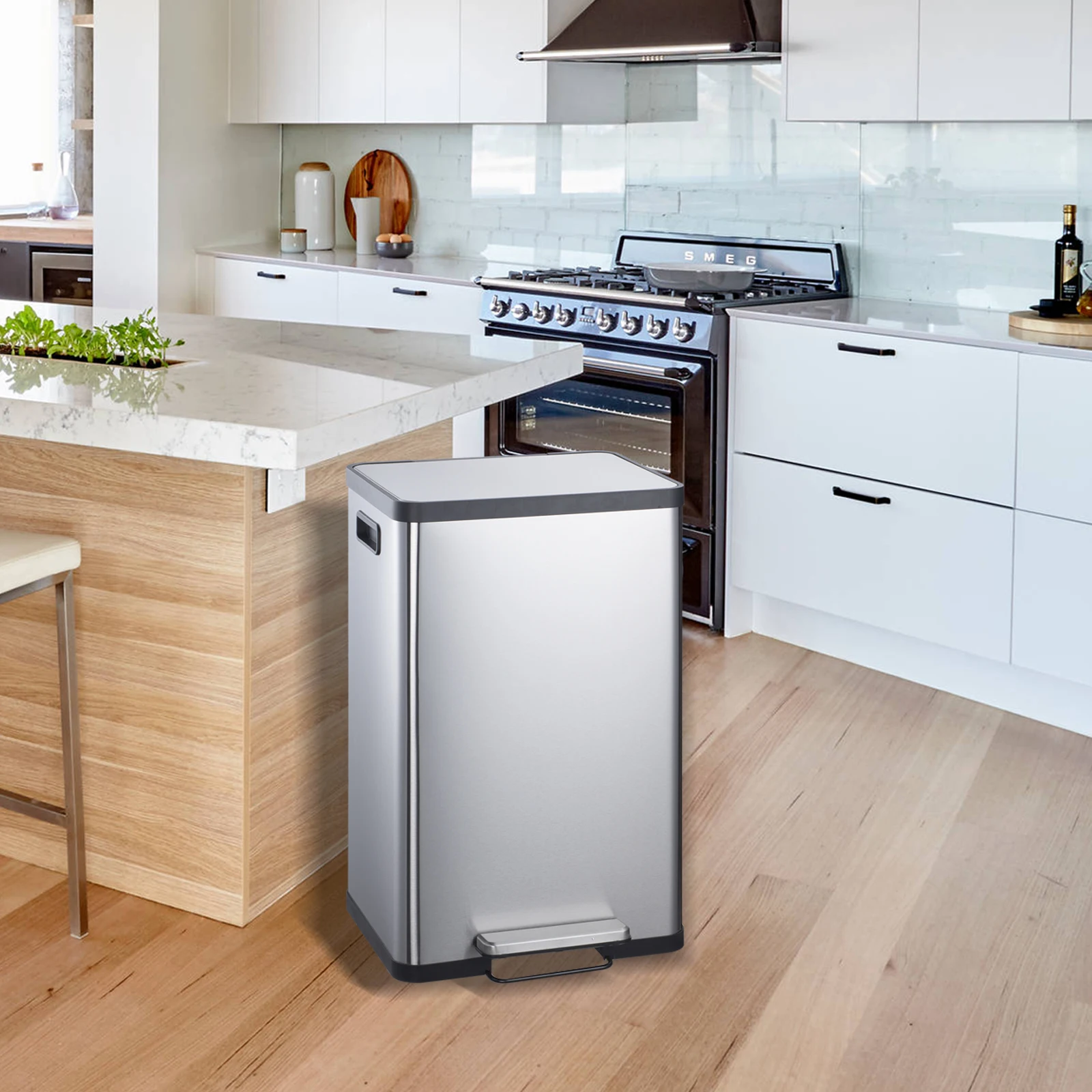Sleek 50L 13 Gallon Kitchen Step Trash Can Durable Stainless Steel Waste Bin with a Silent and Soft-Close Lid for Modern Homes