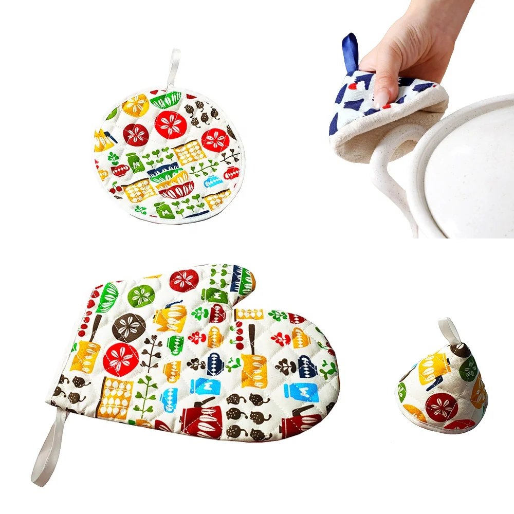 3pcs In one Heat Resistant Bread Baking Mitten Oven Sets Pot Cover