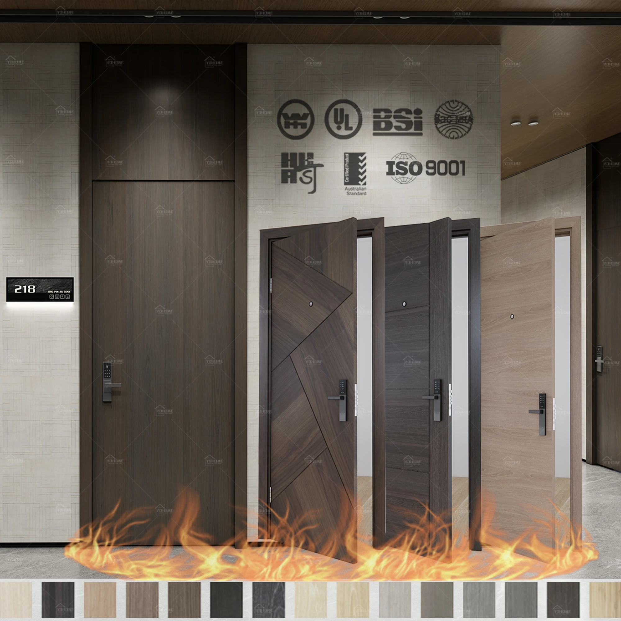 American approved fire doors for usa hotel guest room fireproof door business hotel soundproof wooden fire resistant door