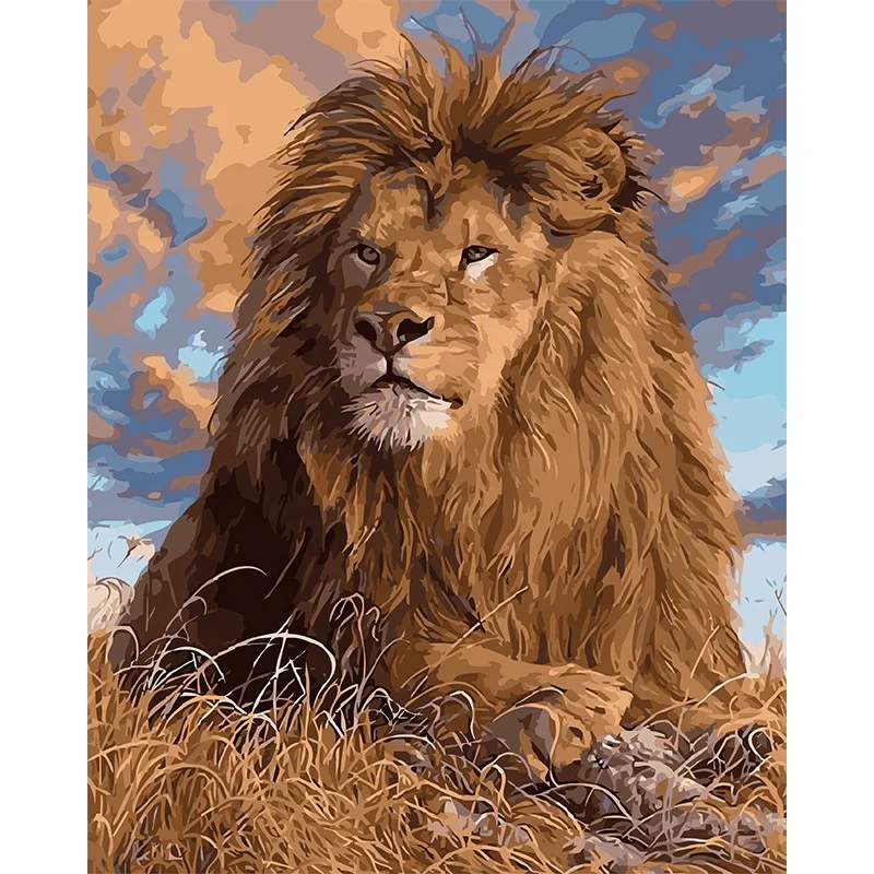 2022 Wall Art Modern Paintings Oil Handmade Home Decor Living Room Paint Kits Wooden Picture Animal Lion Painting By Number