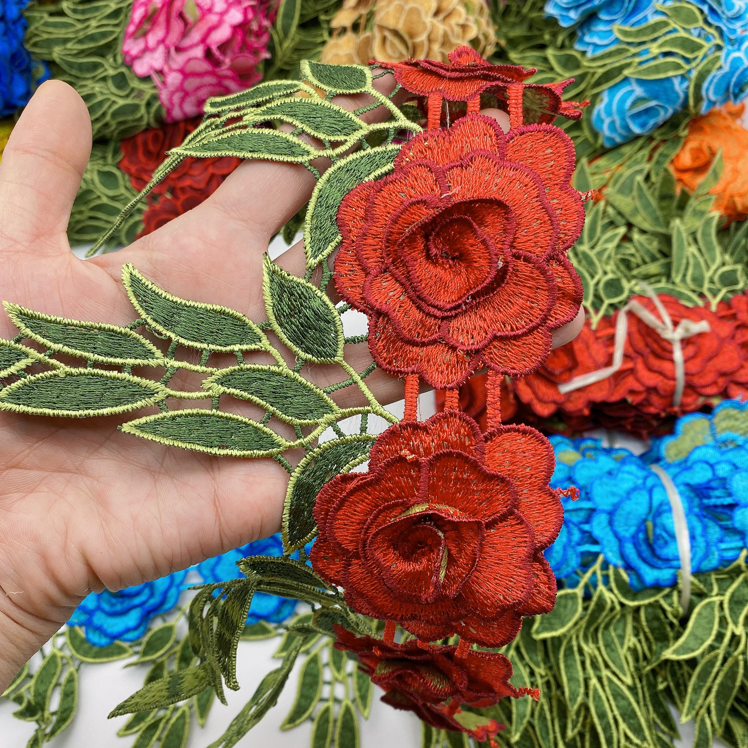 Clothing lace accessories multicolor embroidery water soluble lace border hem lace for garment