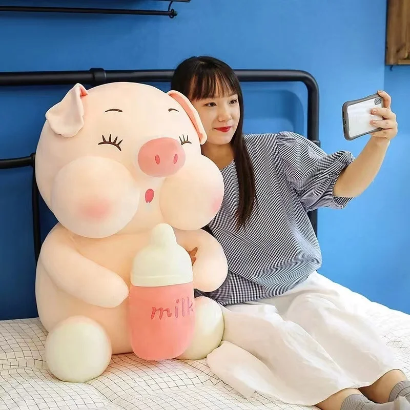 DL667 High Quality Custom Valentine Lovely Dolls Stuffed Soft Animal Cute Angel Pig Stuffed with Milk Tea Cup Plush Toy