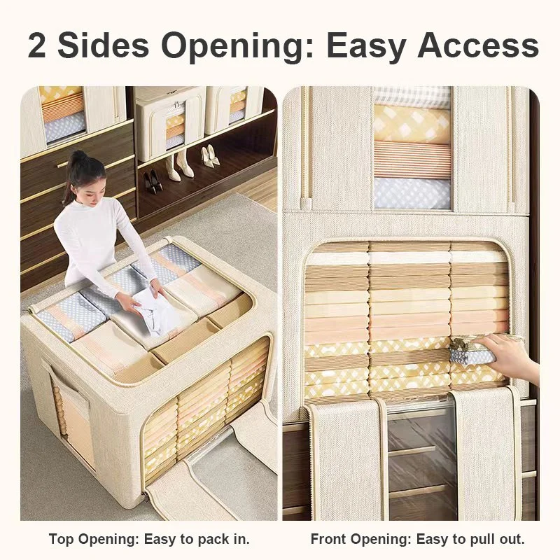 low price Clothes Storage Bins Foldable Metal Frame Storage Box with Clear Windows Stackable Linen Fabric Organizer With Handles