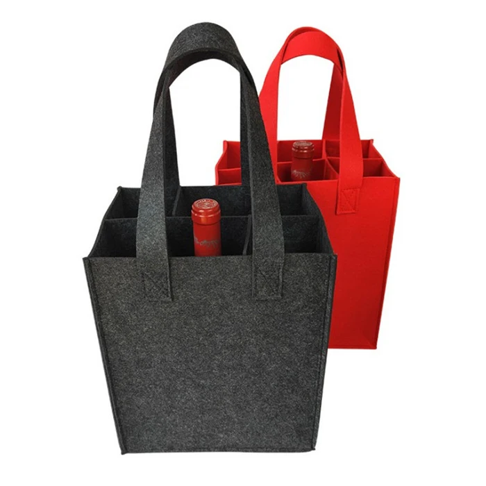 Reusable Eco friendly Christmas Wool Hand Felt Tote Storage 6 Bottle Wine Gift Shopping Packaging Carrier Bag