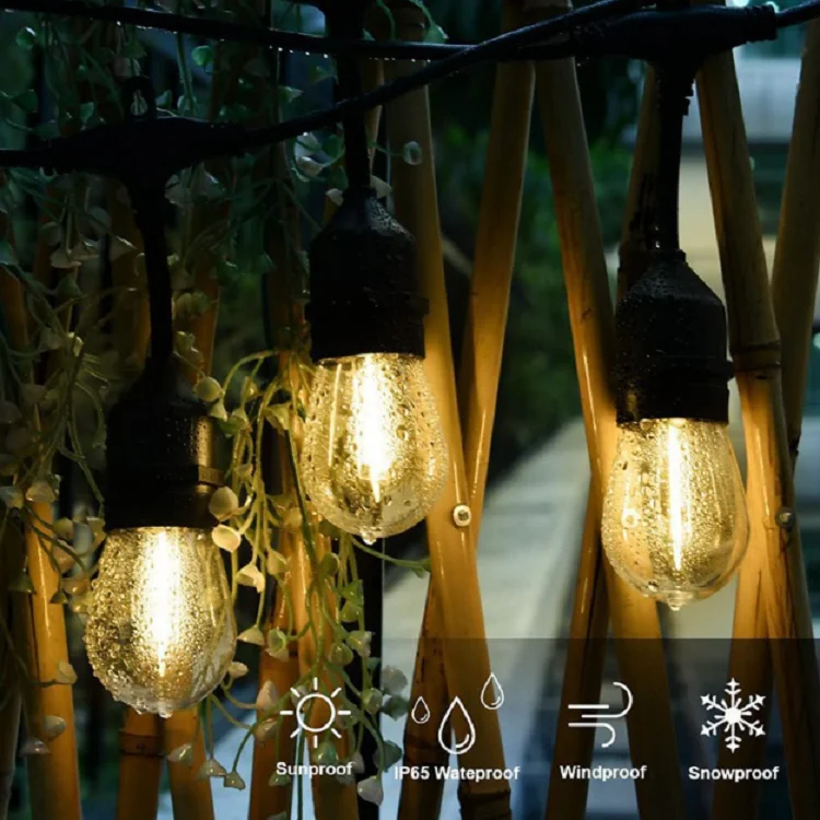 Solar Patio light string Holiday Garden Wedding Decor Outdoor S14 Edison Bulb festoon string 48ft LED Cafe Festoon String Light