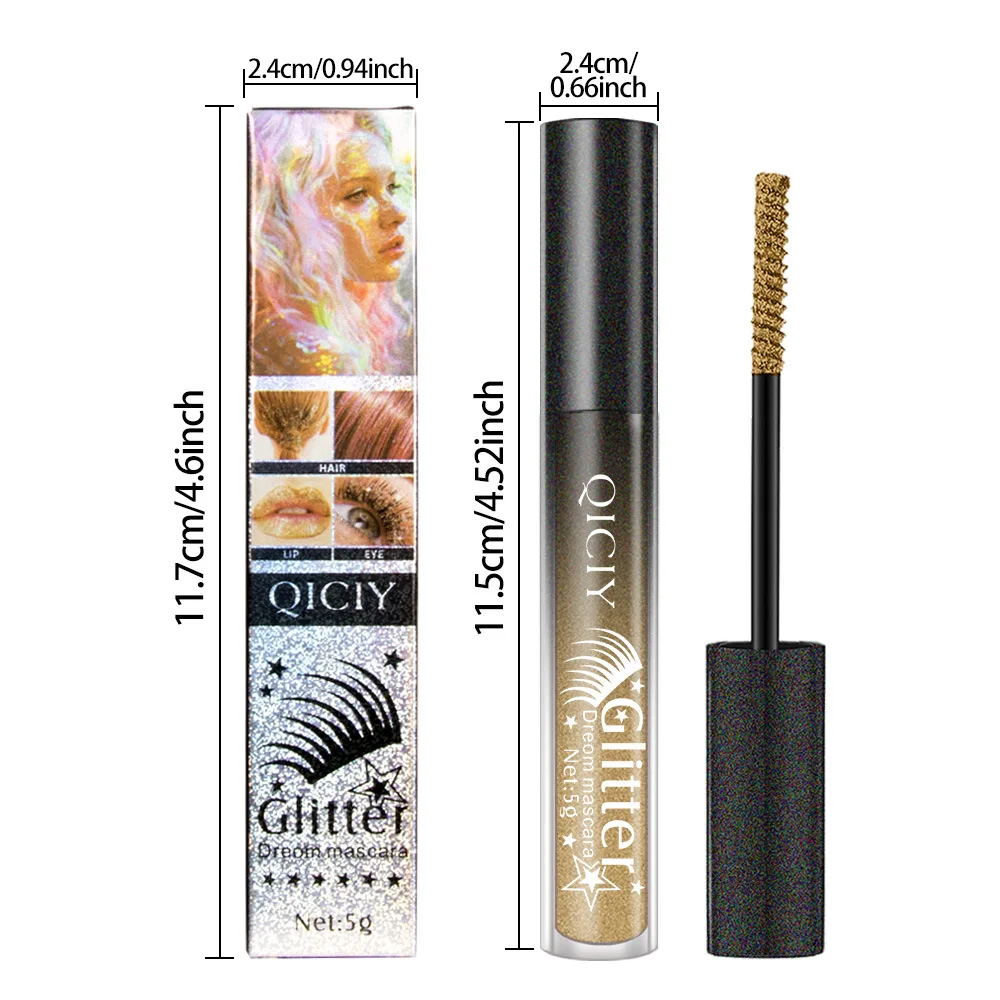 Hot Sale Diamond Twinkle Glitter Mascara Big Eyes Flash Makeup Silvery Shine Eyelash Curling Gel Make up Eye Lash Mascara Brush