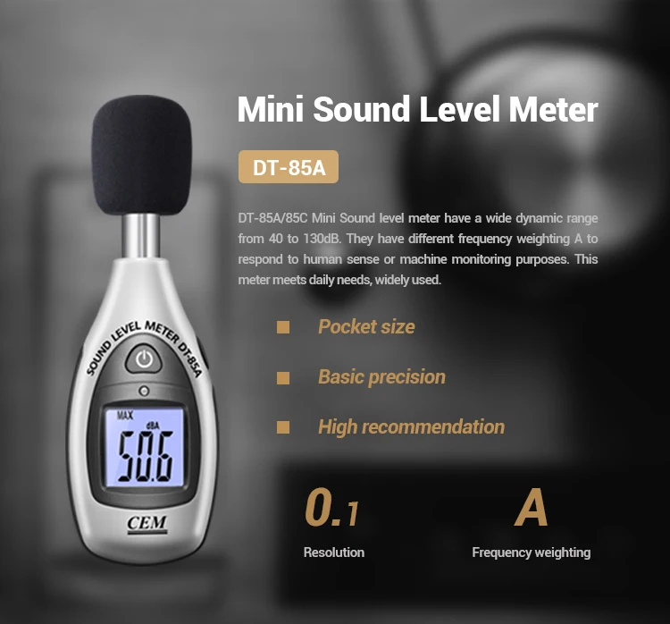 
CEM DT-85A Pocket Size Class II 35 to 130 dB Voice Digital Sound Level /Frequency Meter Noise MINI With A Weight 