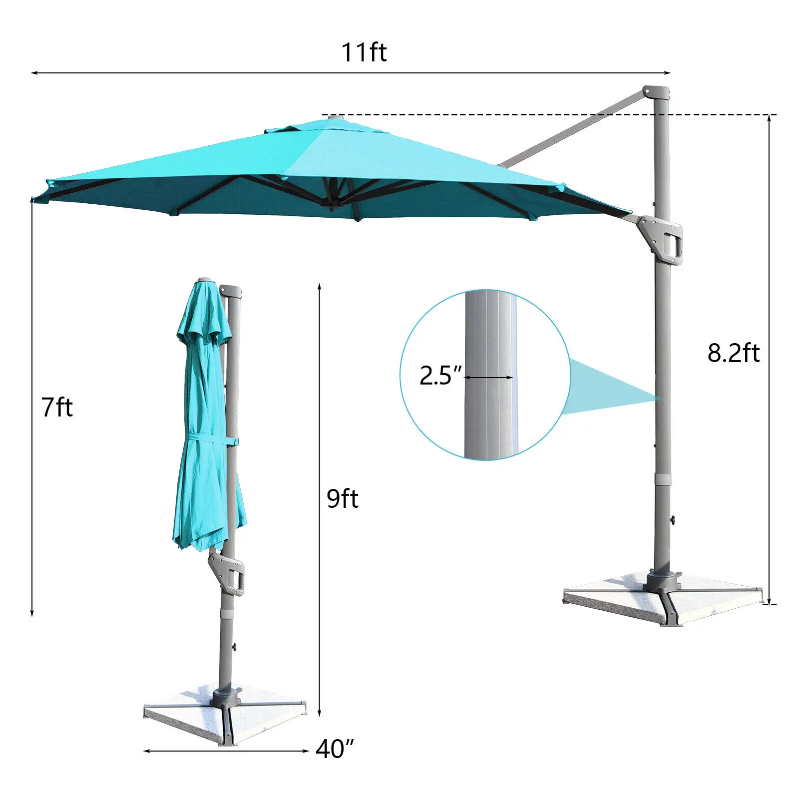 Outdoor lightweight aluminium frame patio umbrella large size 360 degrees luxury cantilever garden umbrella with cross base