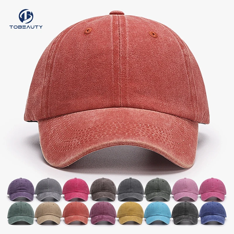 Fashion Custom Classic Embroidered Logo Dark Denim Torn Baseball Caps Vintage Distressed Washed Cotton Baseball Cap Dad Hat