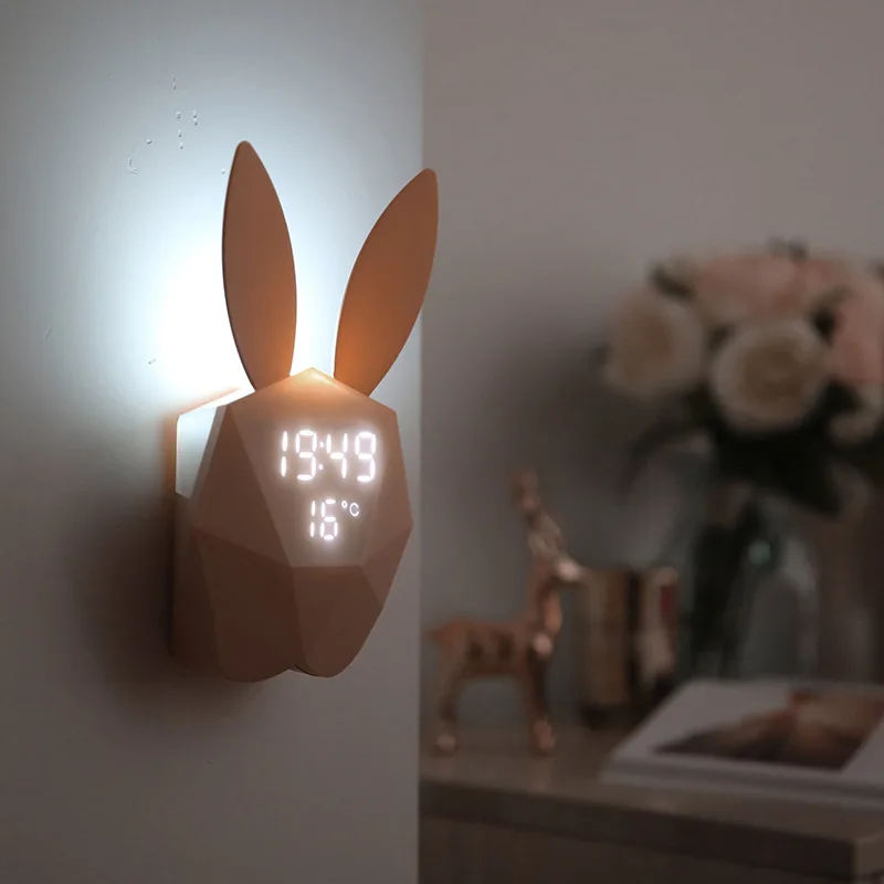 KH-CL078 Creative Bunny Music Kids Sleep Training Snooze Desk Clock with LED Digital Temperature