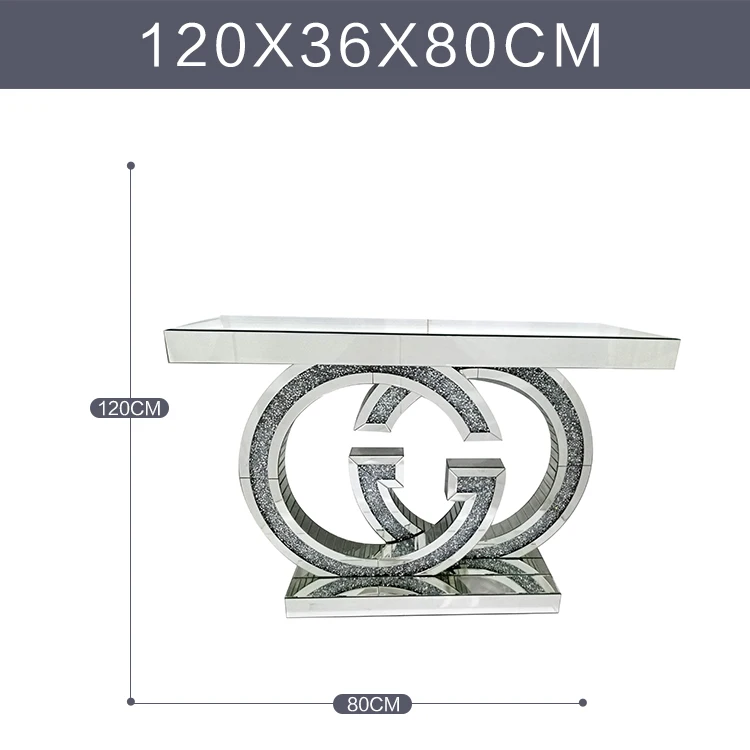 YGJS0443 горячая Распродажа Античный Современный дробленый бриллиант двойной G Кристалл Серебряный зеркальный стол