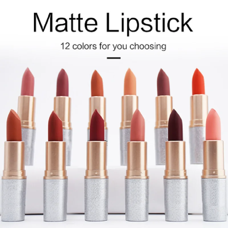 Low moq 12 colors non-stick cup matte lipstick private label