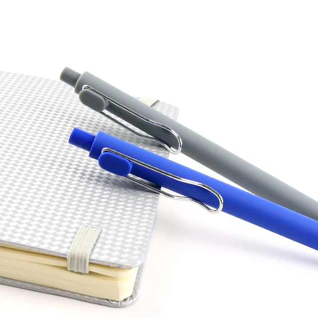 Promotional Steel Wire Clip Rubber Finish Plastic Click Gel Ink Pen Logo Custom Ball Pen