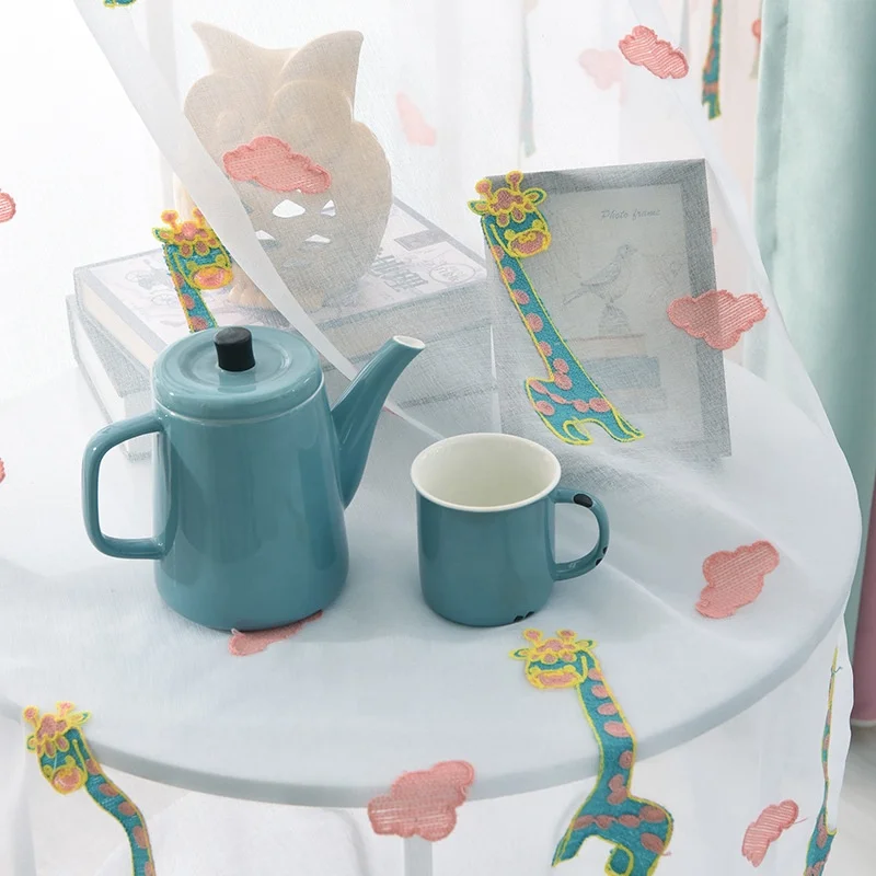 High quality lovely children girls bedroom windows curtain with embroidery animal pattern