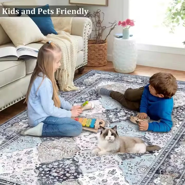 YY Luxury Persian distressed machine washable non-slip vintage printed area rug carpet Antique turkish style decorative carpet