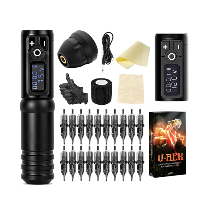 Ambition Flash Professional Japanese Motor Wireless Tattoo Pen Machine Kits with Cartridge and Extra Battery
