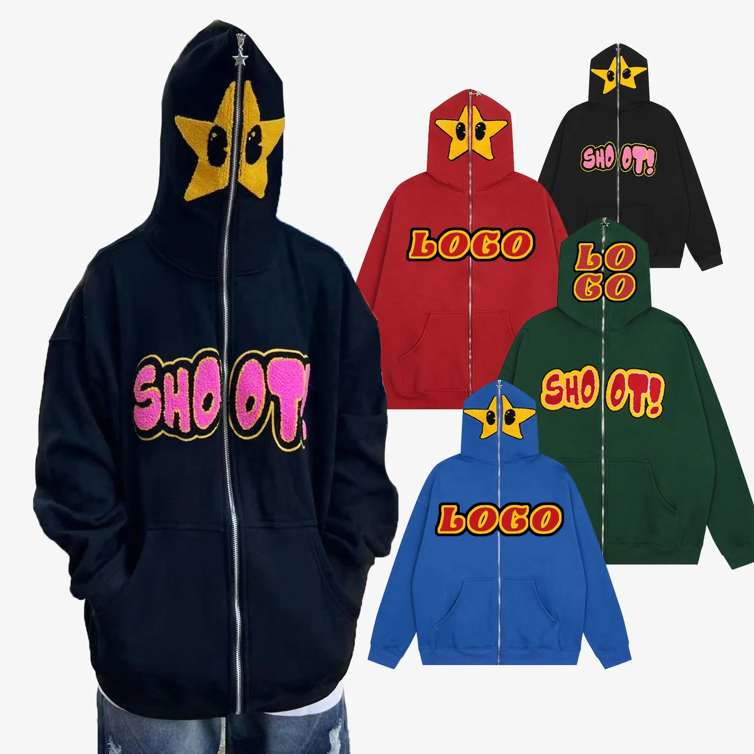 2023 New Arrivals Manufacturers Custom Chenille Embroidery Logo Men High Quality 100% Cotton Zipper Full Zip Up Hoodies